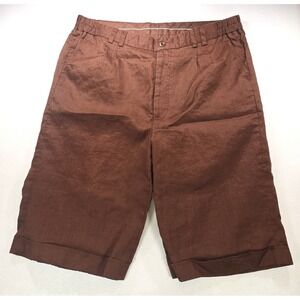 Mojito Collection Brown 100% Linen Pleated Shorts Elastic Waist Mens 40/14.5